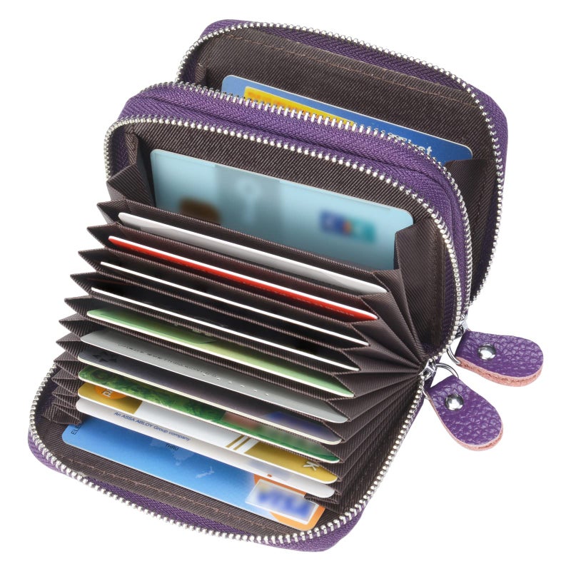 traderplus Women's RFID Blocking Leather Zipper Card Wallet Small Purse Credit Card Case Holder for Mother Day Gift (Purple) - Image 2
